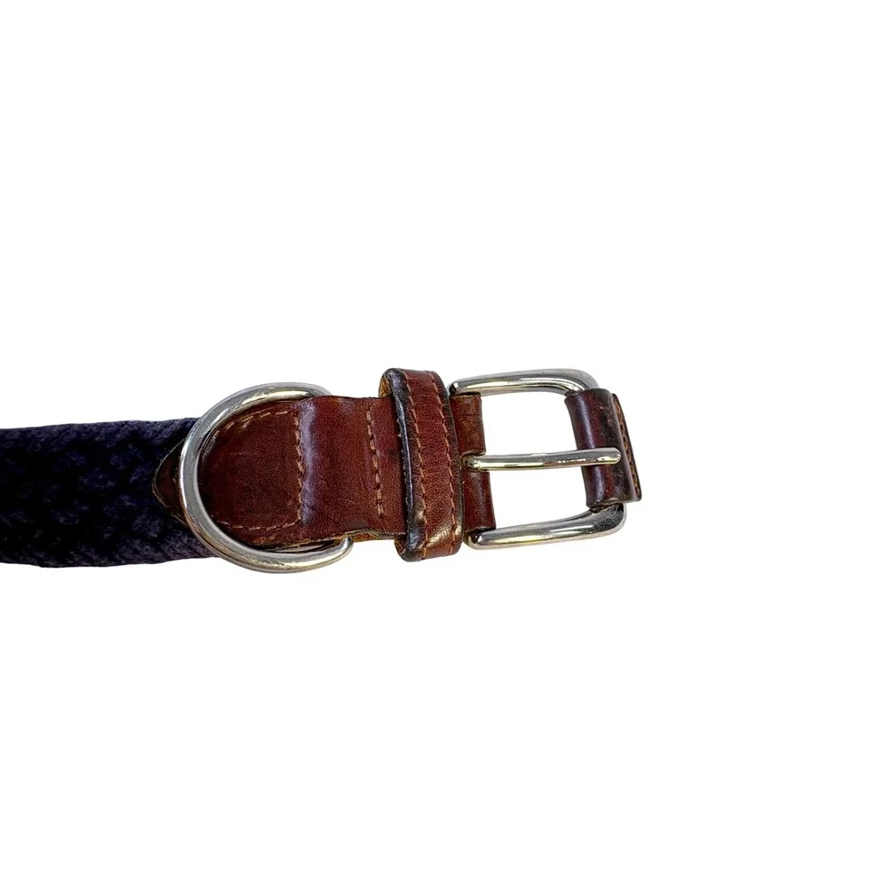 Vtg Braided Woven Belt Mens Blue Brown Leather Trim Made in USA